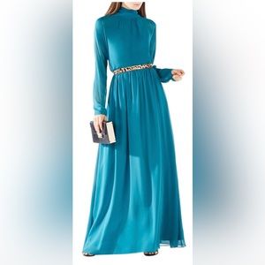 BCBGMAXAZRIA Green (Jade) Darci Tie Neck Silk Gown Dress Sz US 4 Small Maxi Long